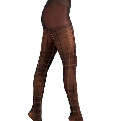 INC International Concepts Women's  Windowpane-Plaid Tights Black Small Large